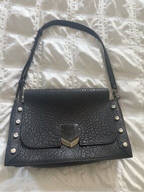 Jimmy Choo Black Leather Shoulder Bag with Silver Hardware